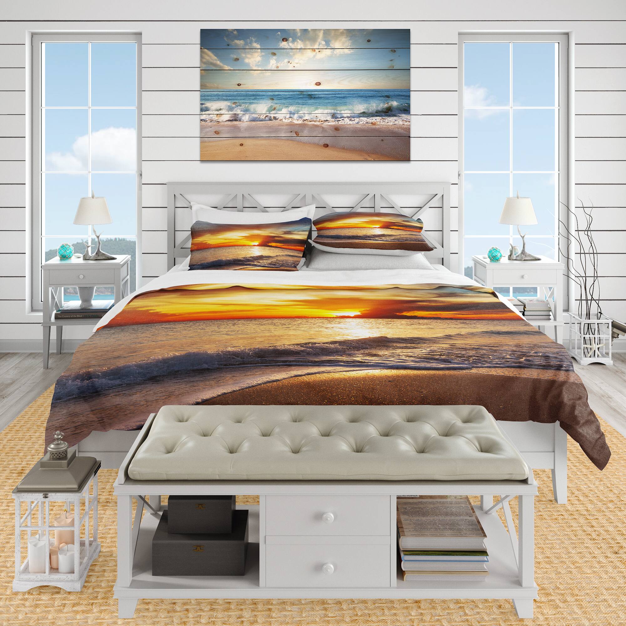 Designart 'Yellow Sunset Through Dark Clouds' BEach Bedding Set - Duvet Cover & Shams